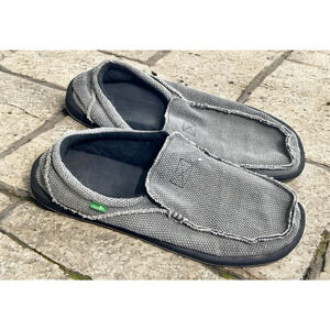 Men's Sanuk Chiba Black Sidewalk Surfer Shoes Sz 14 Soft Cushioned Frayed Canvas
